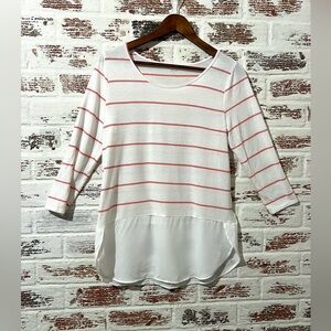 a.n.a Blouse Tunic Striped Layered Mixed Media 3/4 Length Sleeve Lightweight M